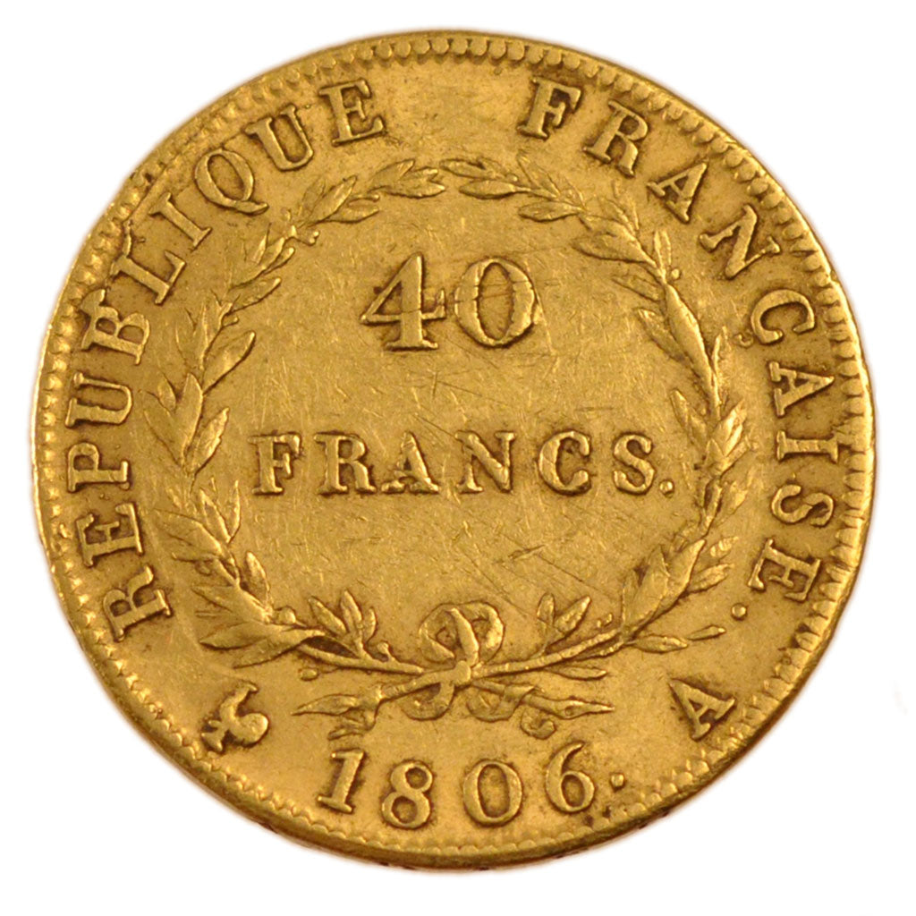 FRANCE, Napoléon I, 40 Francs, 1806, Paris, KM #675.1, EF(40-45), Gold, Gadoury 