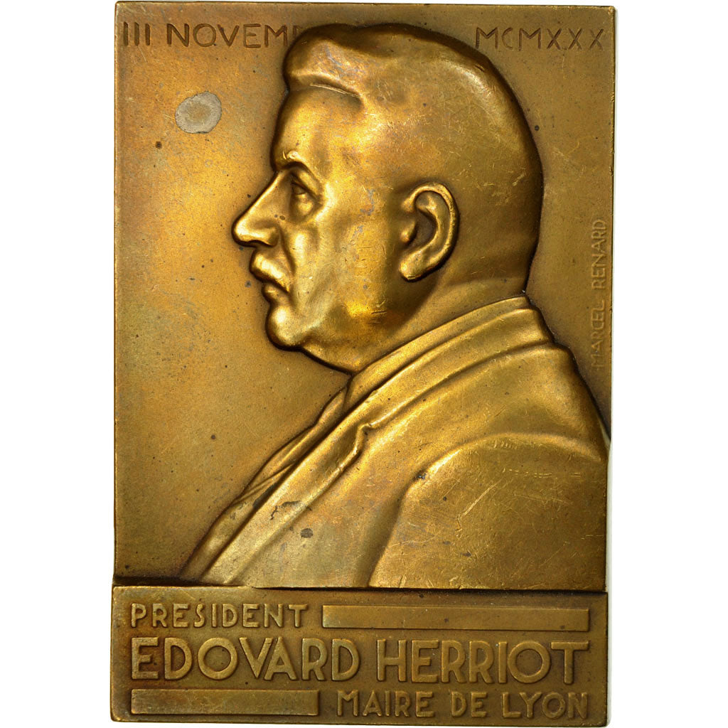 Francia, medalla, Edouard Herriot, Président et Maire de Lyon, 1930, Renard