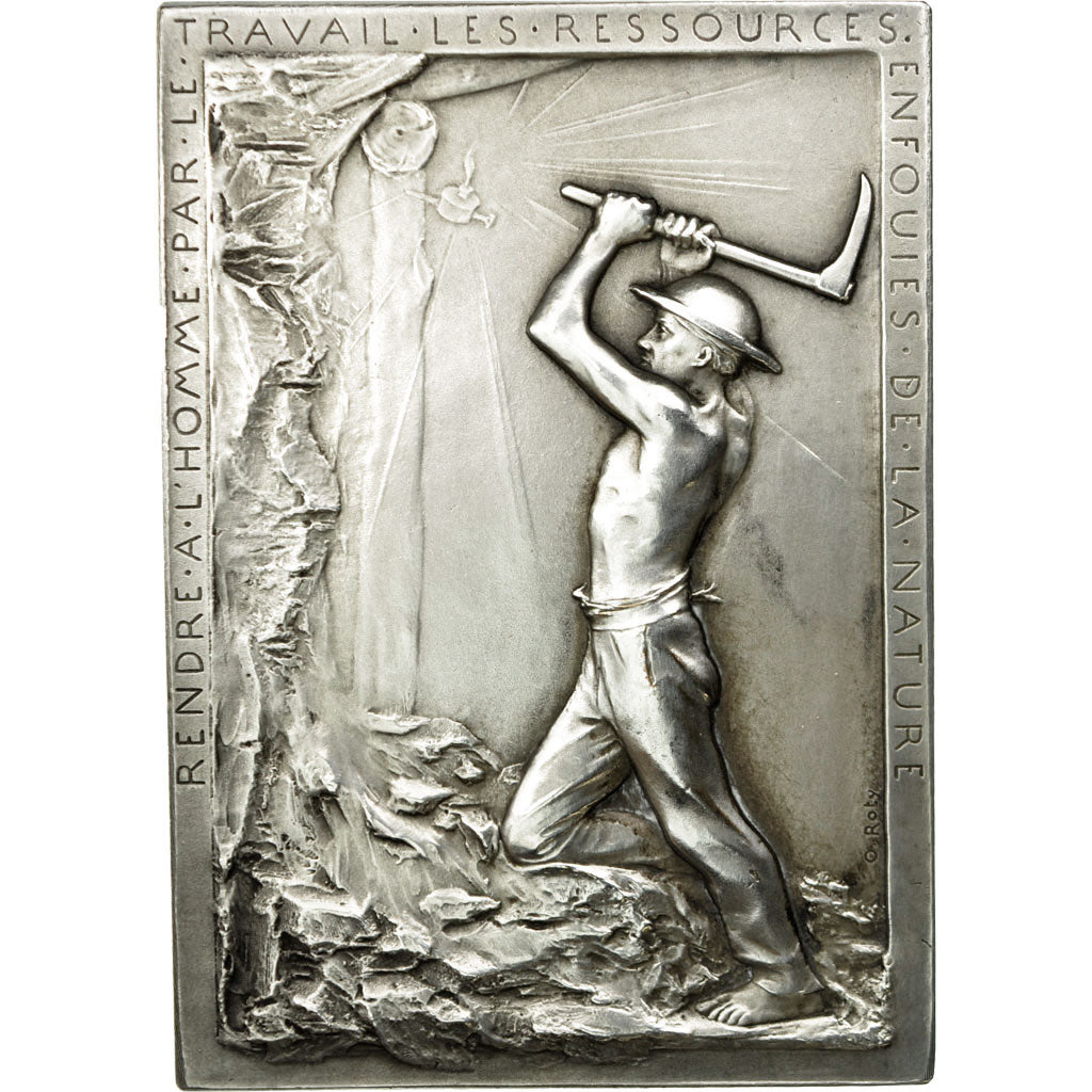 Francia, medaglia, Les Mines de Lens, 1929, Roty, SPL, Bronzo argentato