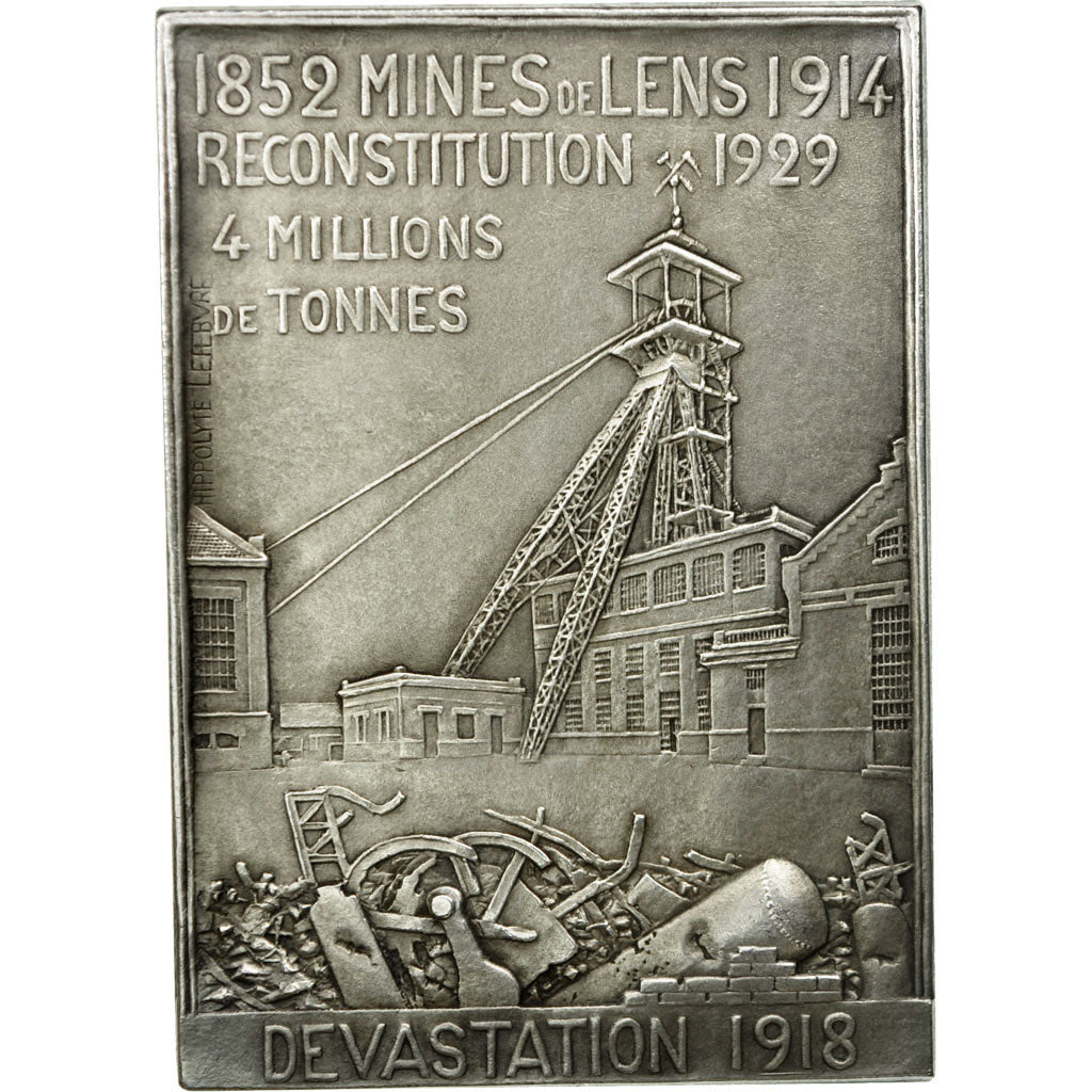 Francia, medaglia, Les Mines de Lens, 1929, Roty, SPL, Bronzo argentato