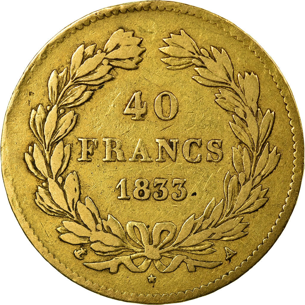 Moneta, Francia, Louis-Philippe, 40 Francs, 1833, Paris, BB, Oro, KM:747.1