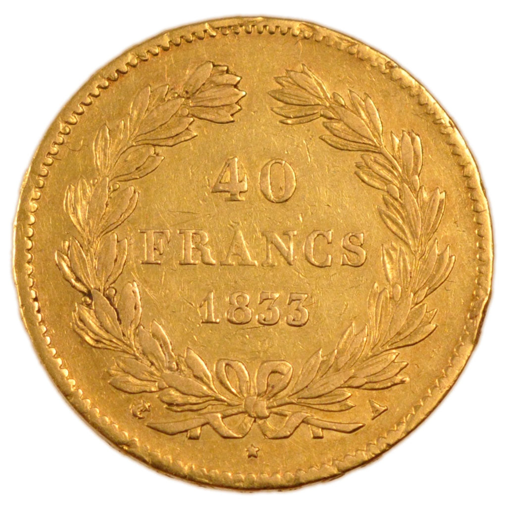 FRANCE, Louis-Philippe, 40 Francs, 1833, Paris, KM #747.1, AU(50-53), Gold,...
