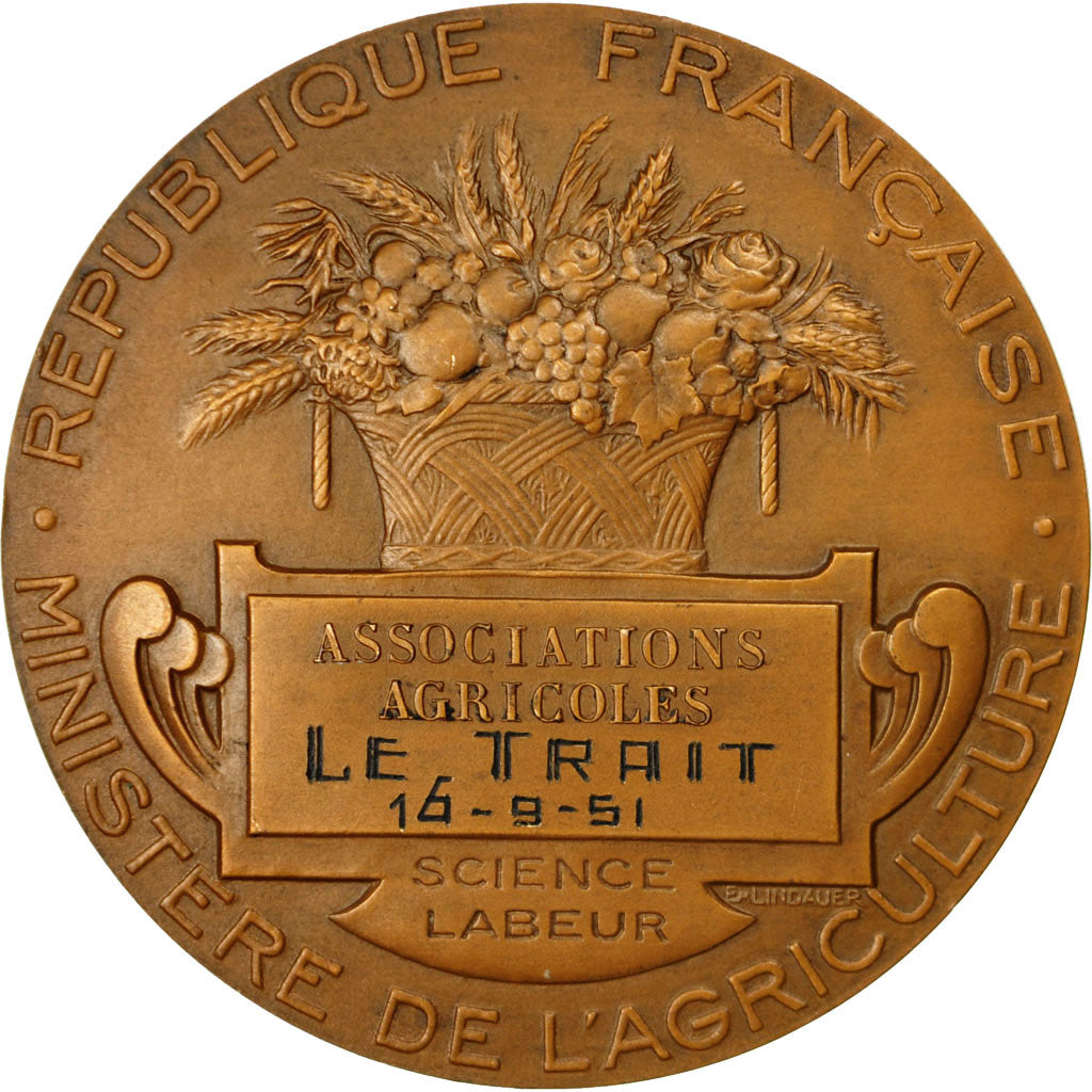 Frankreich, Medaille, Ministère de l'Agriculture, Associations Agricoles, 1951