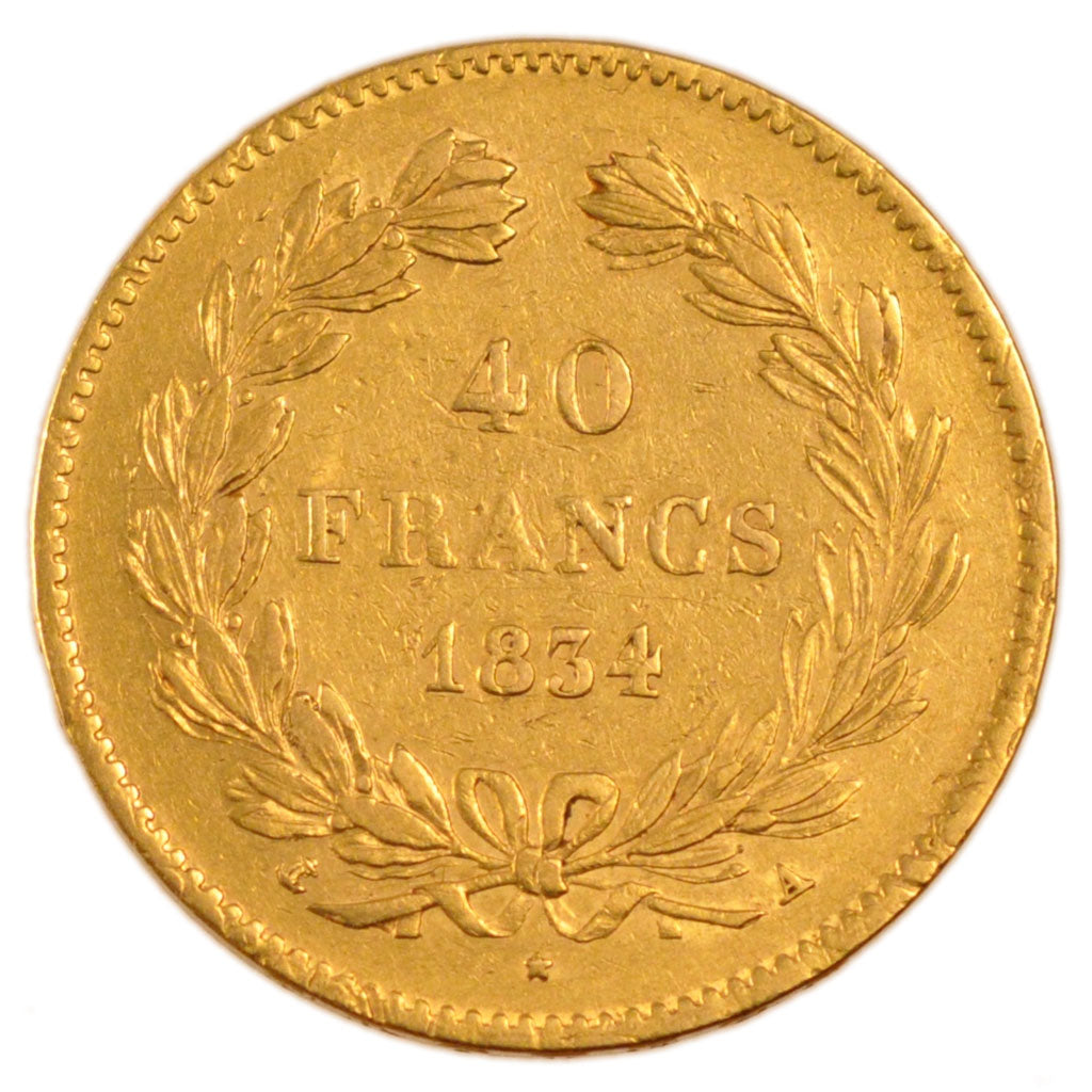 FRANCE, Louis-Philippe, 40 Francs, 1834, Paris, KM #747.1, AU(50-53), Gold,...