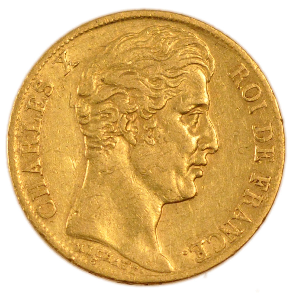 FRANCE, Charles X, 20 Francs, 1828, Lille, KM #726.4, AU(50-53), Gold, Gadoury..