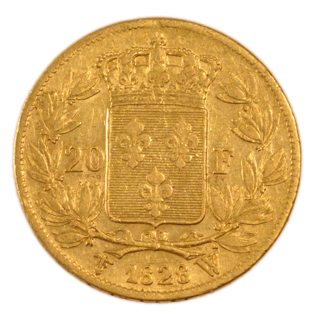 FRANCE, Charles X, 20 Francs, 1828, Lille, KM #726.4, AU(50-53), Gold, Gadoury..