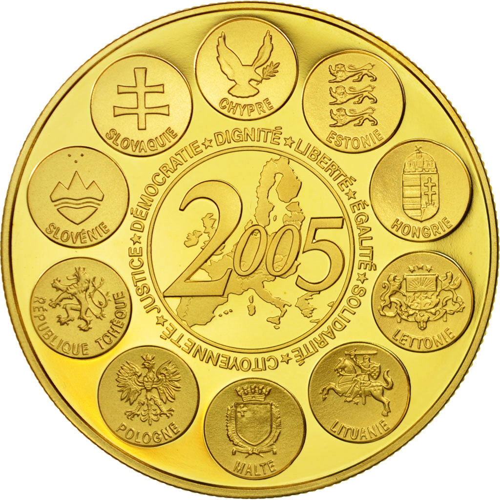 France, Medal, la Constitution Européenne, 2005, MS(65-70), Copper-Nickel Gilt
