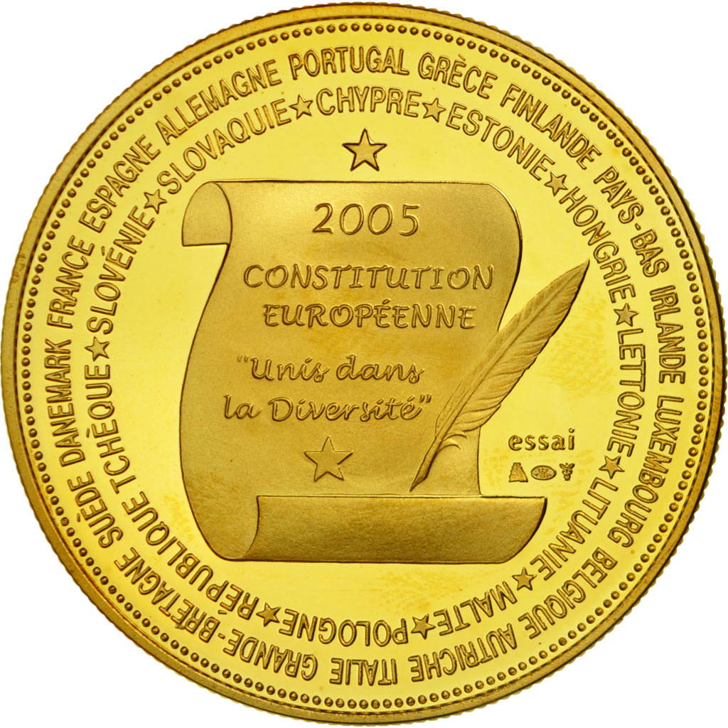 France, Medal, la Constitution Européenne, 2005, MS(65-70), Copper-Nickel Gilt