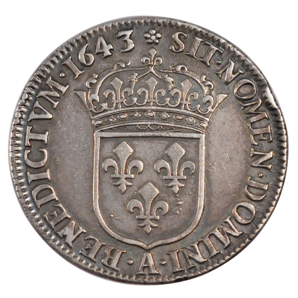 FRANCE, 1/4 Écu 2e poinçon de Warin, buste drapé et cuirassé, 1/4 ECU, 1643, Par