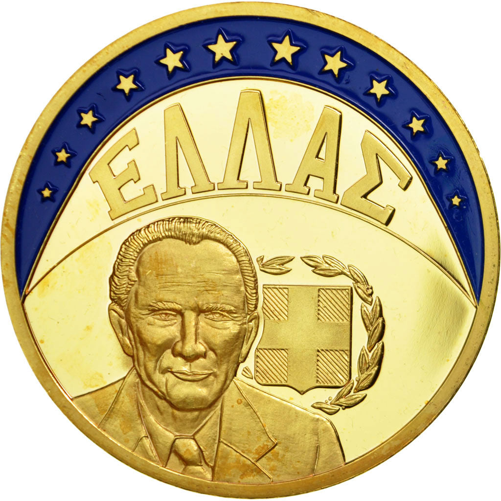 Greece, Medal, Georgios Papendreu, Ecu, 1997, MS(65-70), Copper Gilt