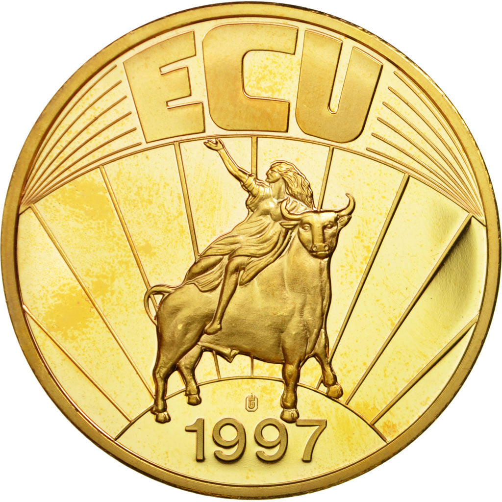 Germany, Medal, Ecu, Konrad Adenauer, 1997, MS(65-70), Copper Gilt