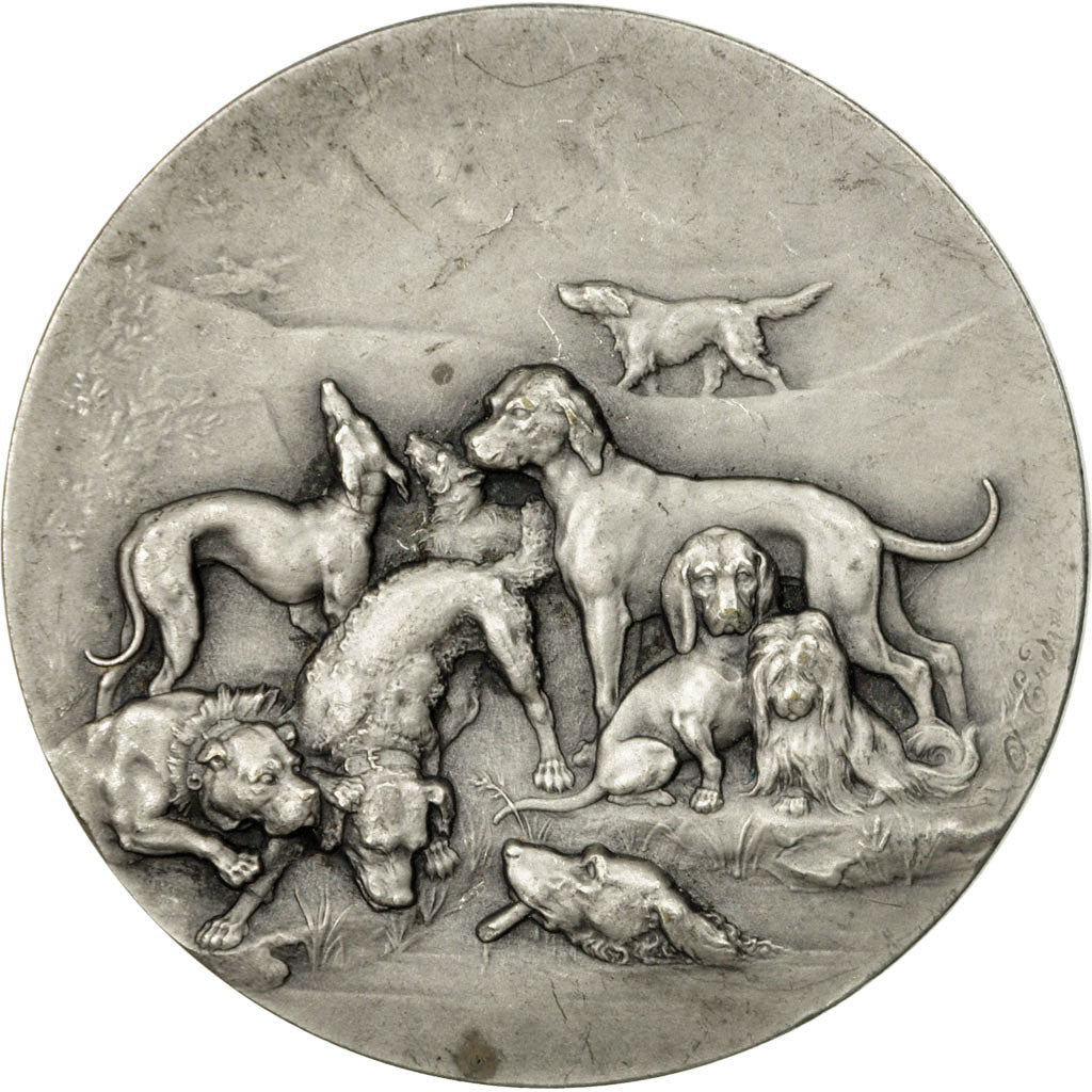 France, Medal, Société canine de Dieppe, Erdmann, AU(55-58), Silvered bronze