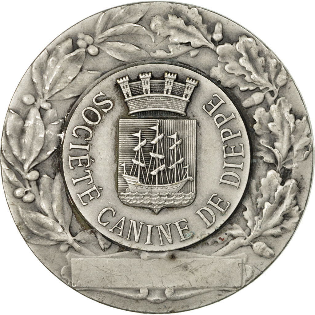 France, Medal, Société canine de Dieppe, Erdmann, AU(55-58), Silvered bronze
