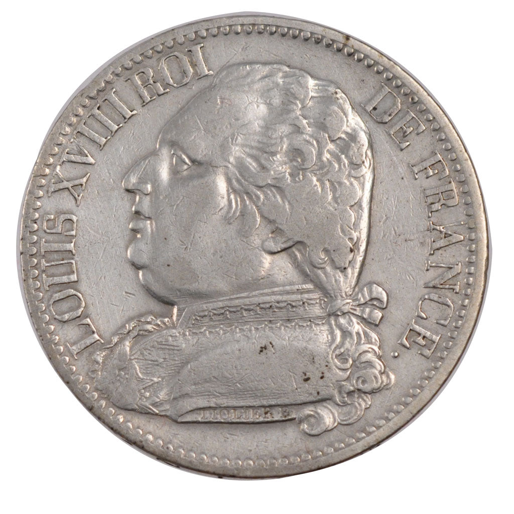 FRANCE, Louis XVIII, 5 Francs, 1814, Bordeaux, KM #702.7, AU(50-53), Silver,...