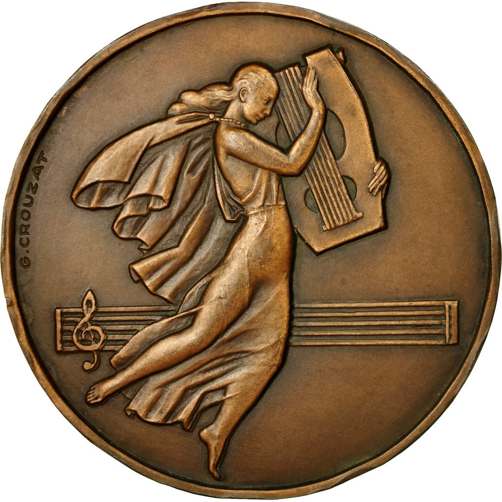 France, Médaille, Art Déco, Musique, 1951, Crouzat, SUP, Bronze