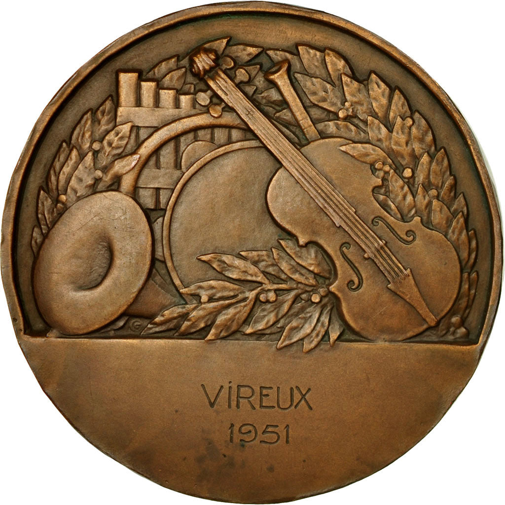 France, Médaille, Art Déco, Musique, 1951, Crouzat, SUP, Bronze