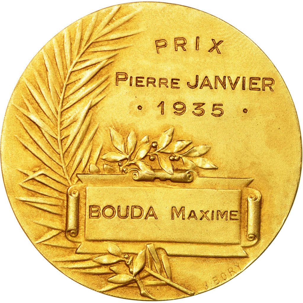 Frankreich, Medaille, Art Nouveau, Femme Assise, Coucher de Soleil, 1935, Bory