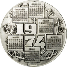 France, Medal, Calendrier, Philips, 1974, MS(63), Silvered bronze