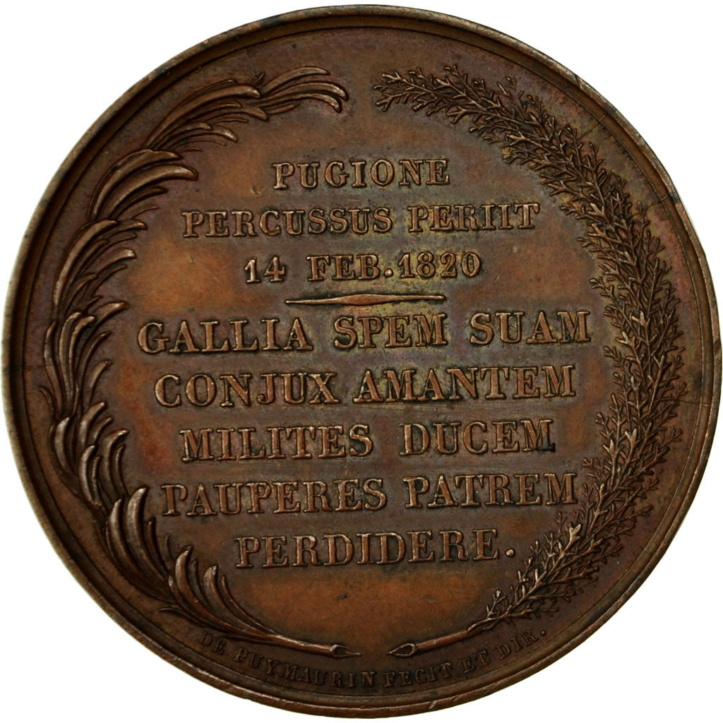 France, Médaille, Charles Ferdinand Duc de Berry, 1820, Gayrard, SUP, Cuivre