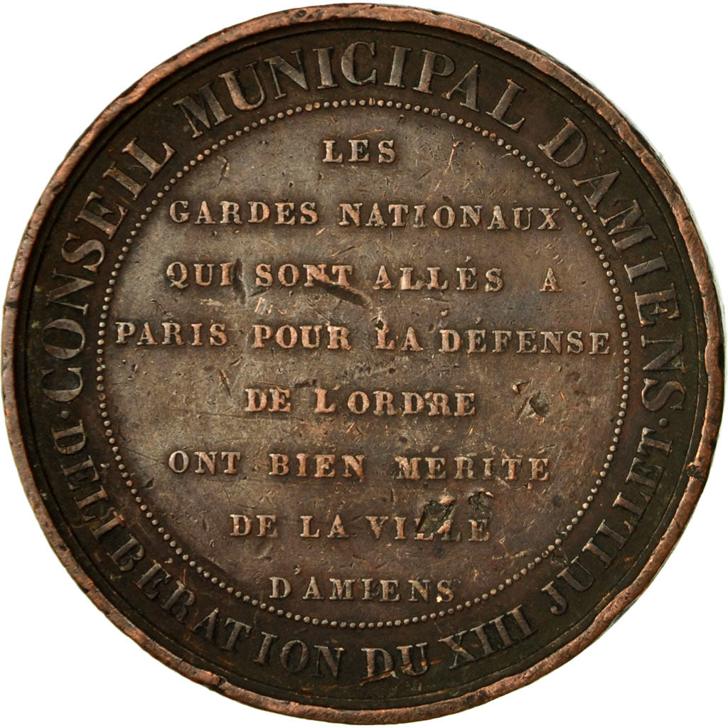 France, Médaille, Conseil Municipal d'Amiens, 1848, Depaulis, TB+, Cuivre