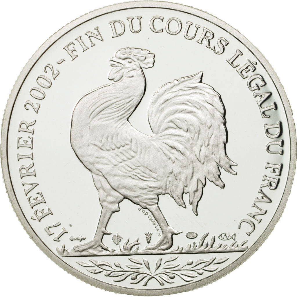 Francia, medaglia, Coq, Fin du Cours Légal du Franc, 2001, FDC, Copper Plated