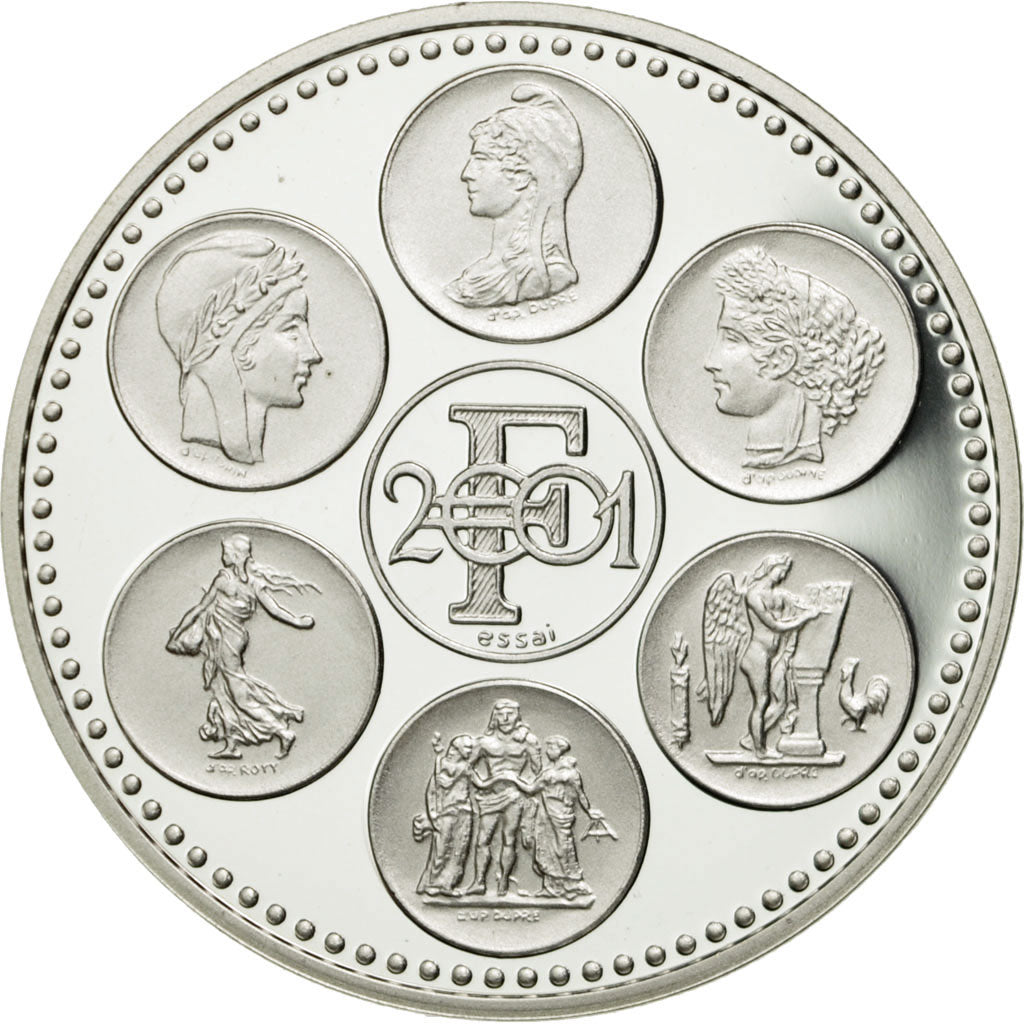 Francia, medaglia, Coq, Fin du Cours Légal du Franc, 2001, FDC, Copper Plated