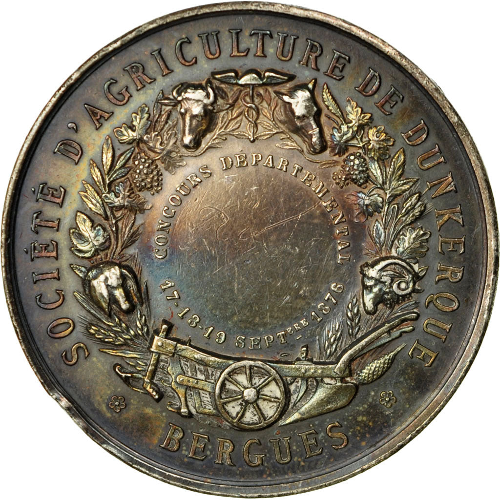 France, Medal, Société d'Agriculture de Dunkerque, Bergues, 1876, Rogat