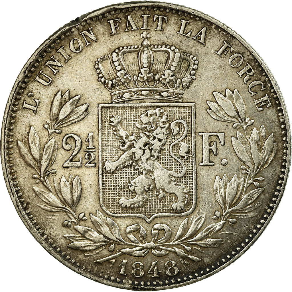Moneta, Belgio, Leopold I, 2-1/2 Francs, 1848, SPL-, Argento, KM:11