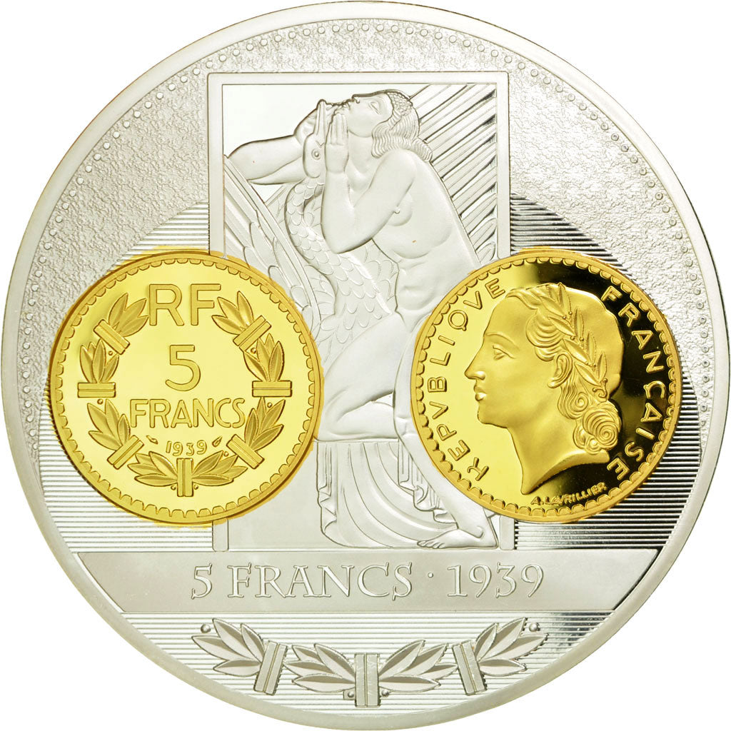 France, Medal, Histoire de la Monnaie Française, 5 Francs 1939, MS(65-70)