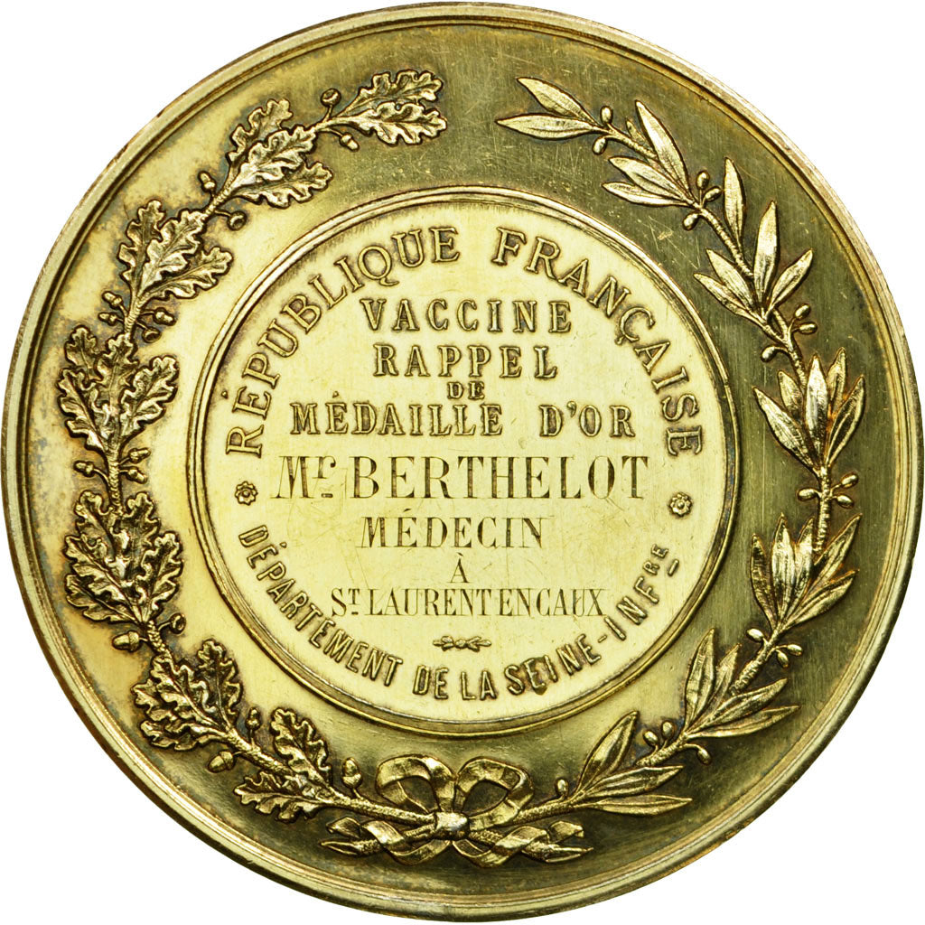 Francia, medaglia, XIXème, Médecine, Vaccine Rappel de Médaille d'Or, Seine