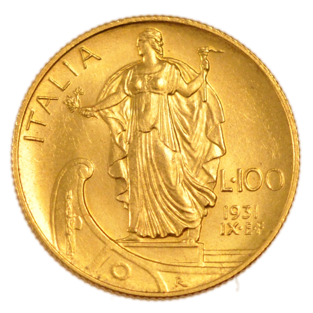 ITALY, 100 Lire, 1931, Rome, KM #72, MS(65-70), Gold, 8.90