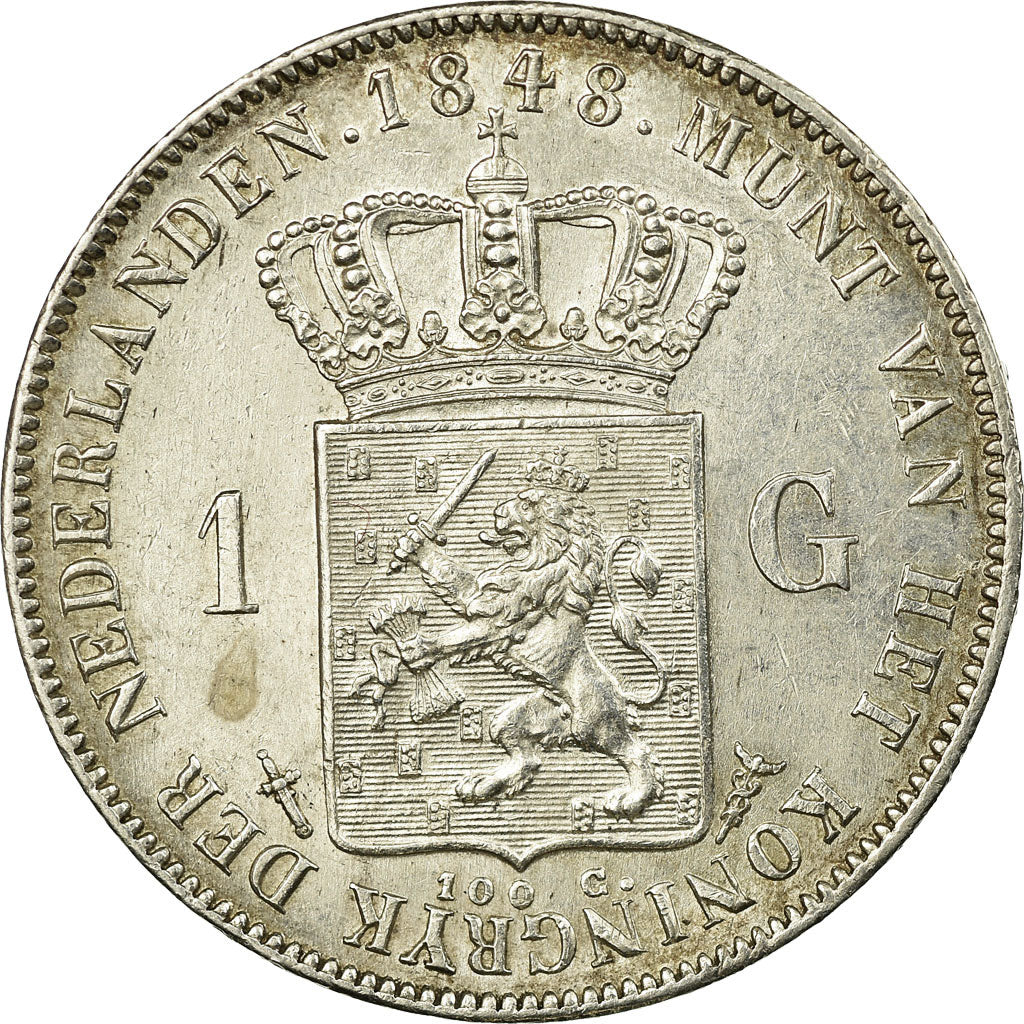Coin, Netherlands, William II, Gulden, 1848, MS(60-62), Silver, KM:66