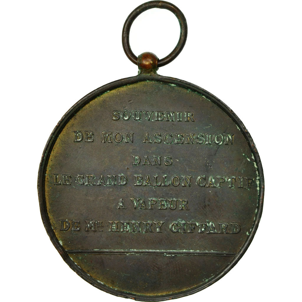 Francia, medalla, Ascension en Ballon Captif à Vapeur, Panorama de Paris, 1878