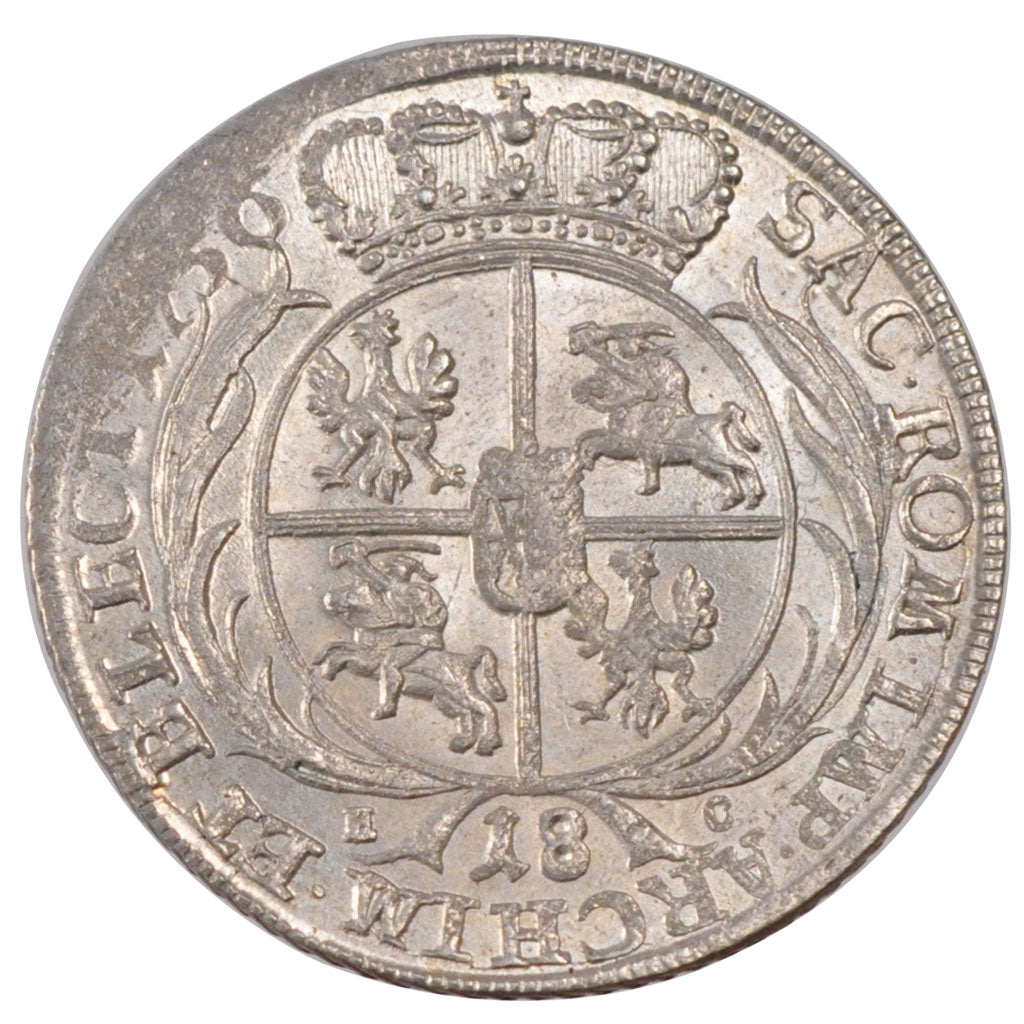 Polonia, August III, 18 Groszy, Tympf, 1756, SPL, Biglione, KM:148.3
