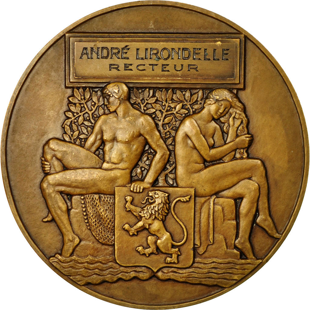 France, Medal, Art Déco, Université de Lyon, A. Lirondelle, Recteur, Muller