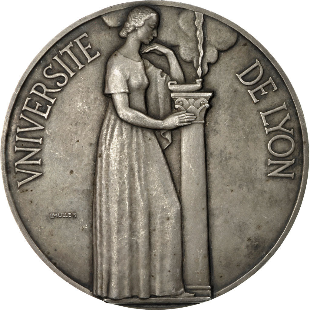France, Medal, Art Déco, Université de Lyon, 1941, Muller, AU(55-58), Silver
