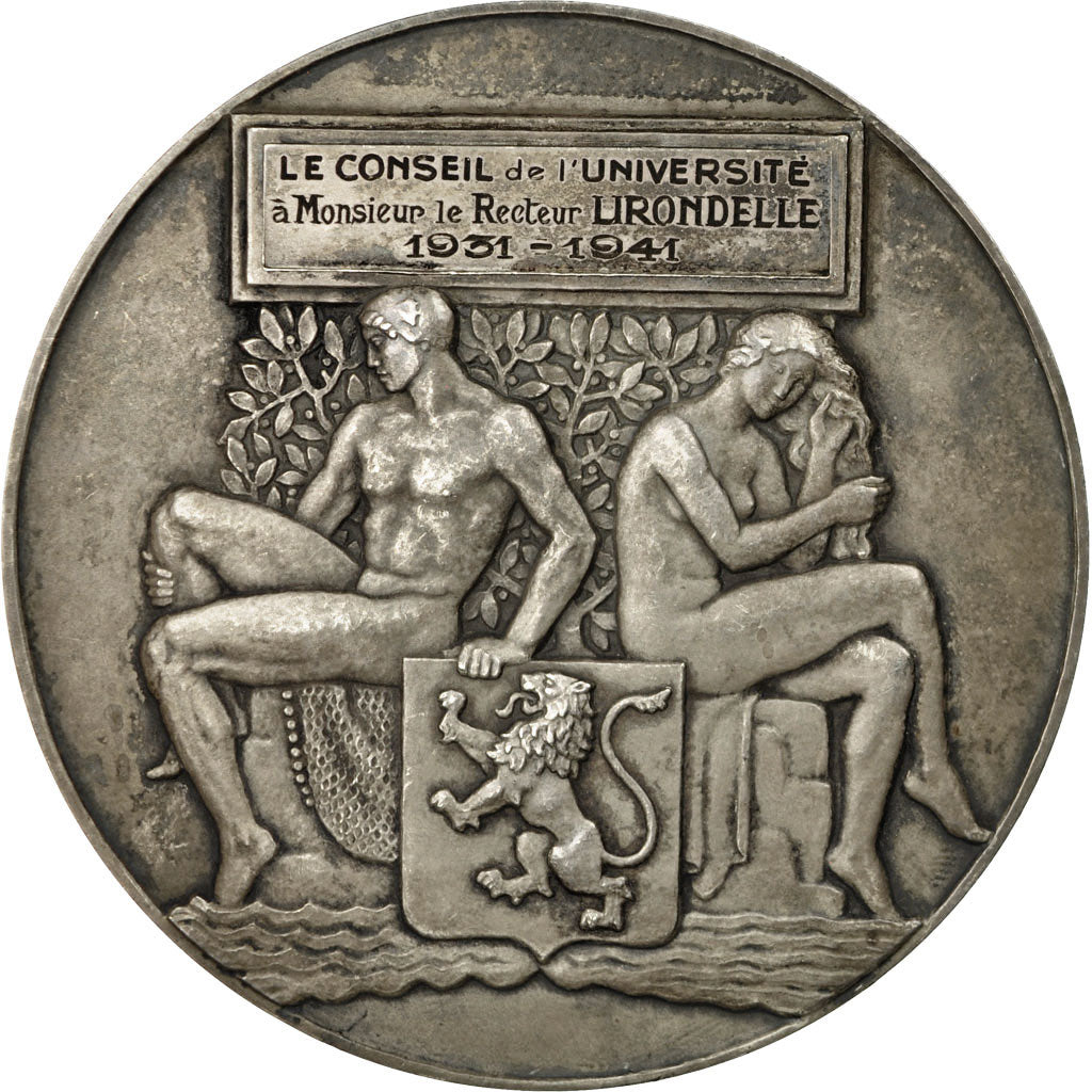 France, Medal, Art Déco, Université de Lyon, 1941, Muller, AU(55-58), Silver