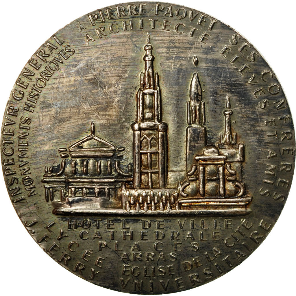 France, Médaille, Architecture, Pierre Paquet, Arras, 1960, SUP, Silvered