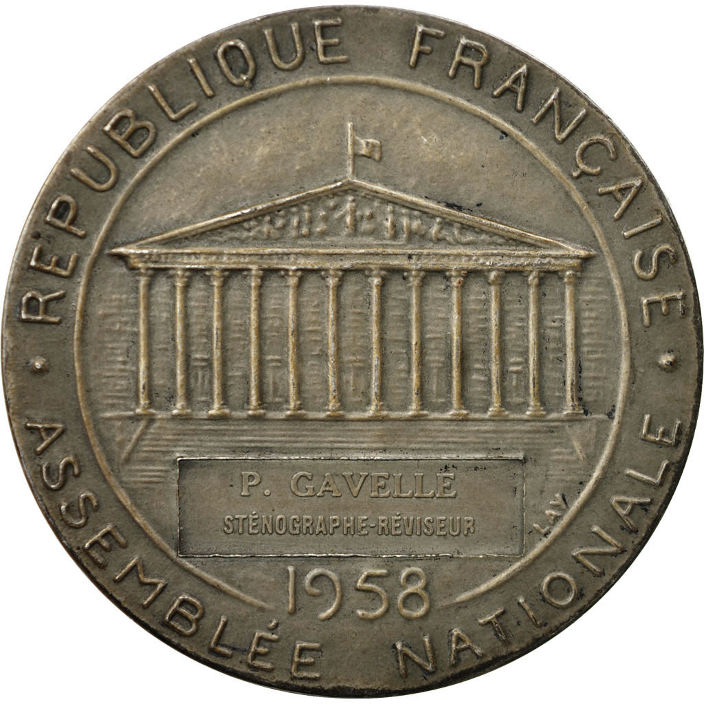 France, Médaille, Assemblée Nationale, P.Gavelle, Sténographe, 1958, Benard