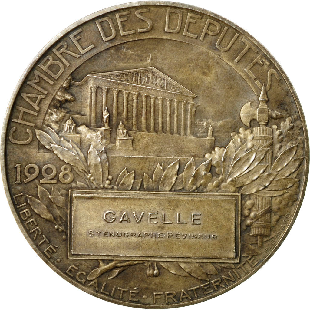 France, Medal, Assemblée Nationale, P.Gavelle, Sténographe, 1928, Benard