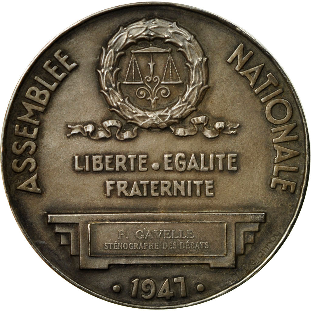 France, Medal, Assemblée Nationale, P.Gavelle, Sténographe, 1941, Baron