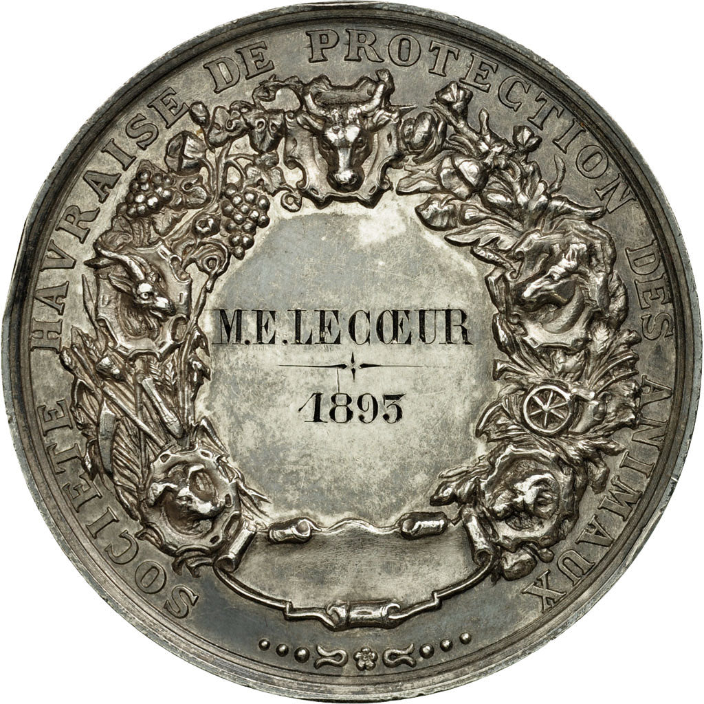 France, Medal, Société Havraise de Protection des Animaux, 1893, MS(60-62)