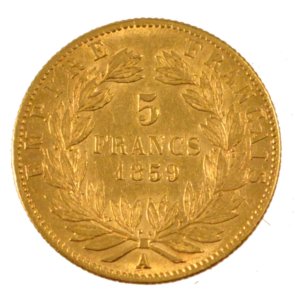 FRANCE, 5 Francs, 1859, Paris, AU(50-53), Gold, Gadoury #1001, 1.60