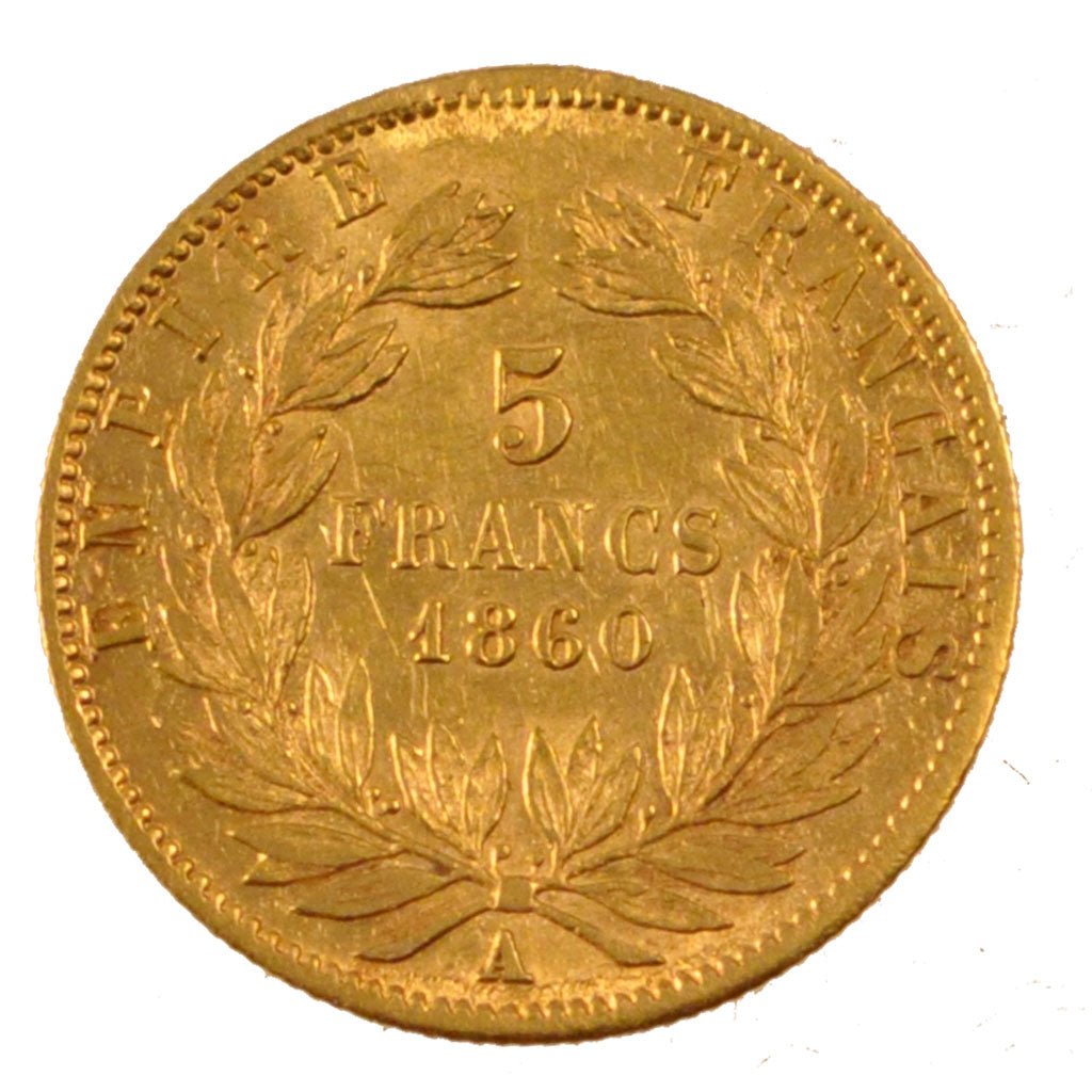 FRANCE, 5 Francs, 1860, Paris, EF(40-45), Gold, Gadoury #1001, 1.60