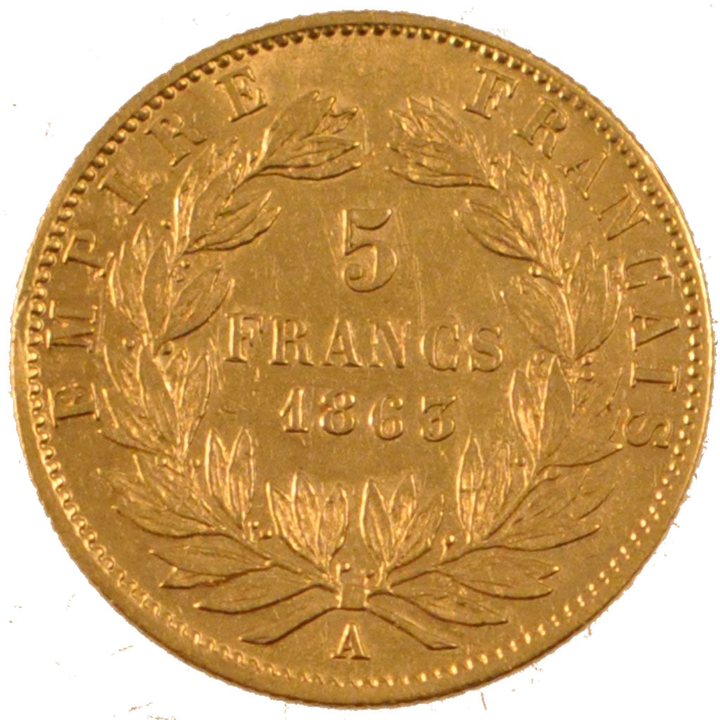 Francia, Napoleon III, Napoléon III, 5 Francs, 1863, Paris, BB, Oro, Gadoury...