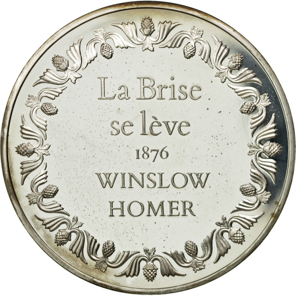 France, Medal, Peinture, La Brise se Lève, Winslow Homer, MS(65-70), Silver