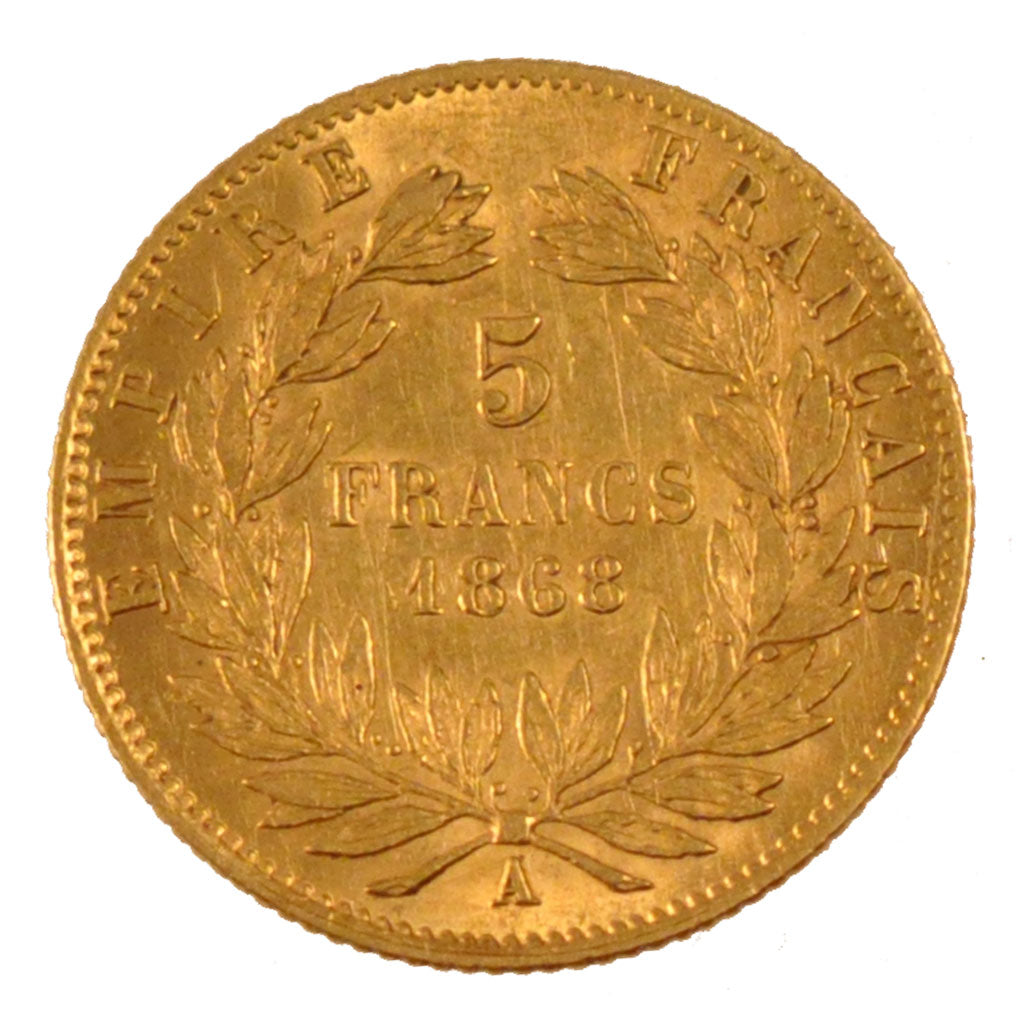 FRANCE, Napoléon III, 5 Francs, 1868, Paris, KM #803.1, AU(50-53), Gold, Gadoury