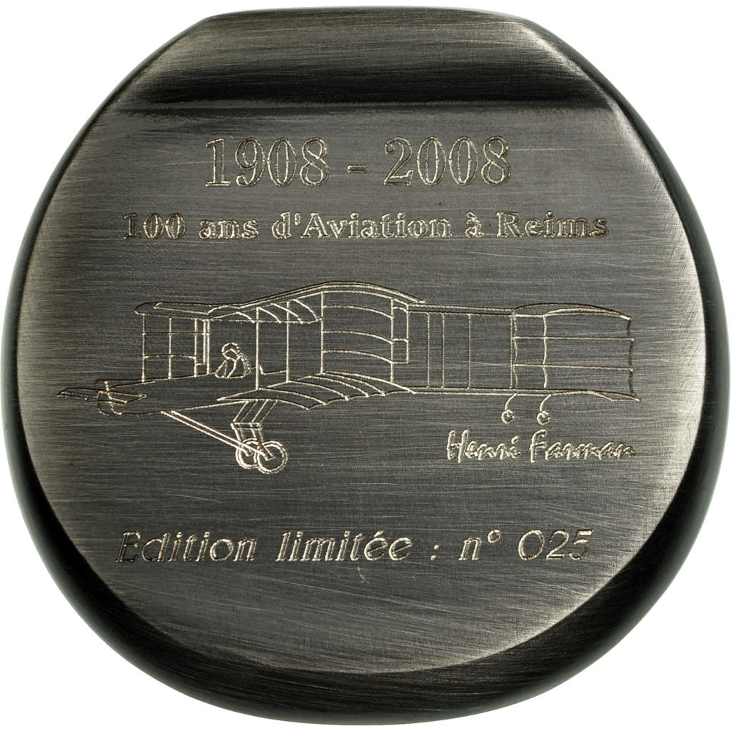 France, Medal, 100 Ans d'Aviation à Reims, 2008, MS(64), Silvered bronze