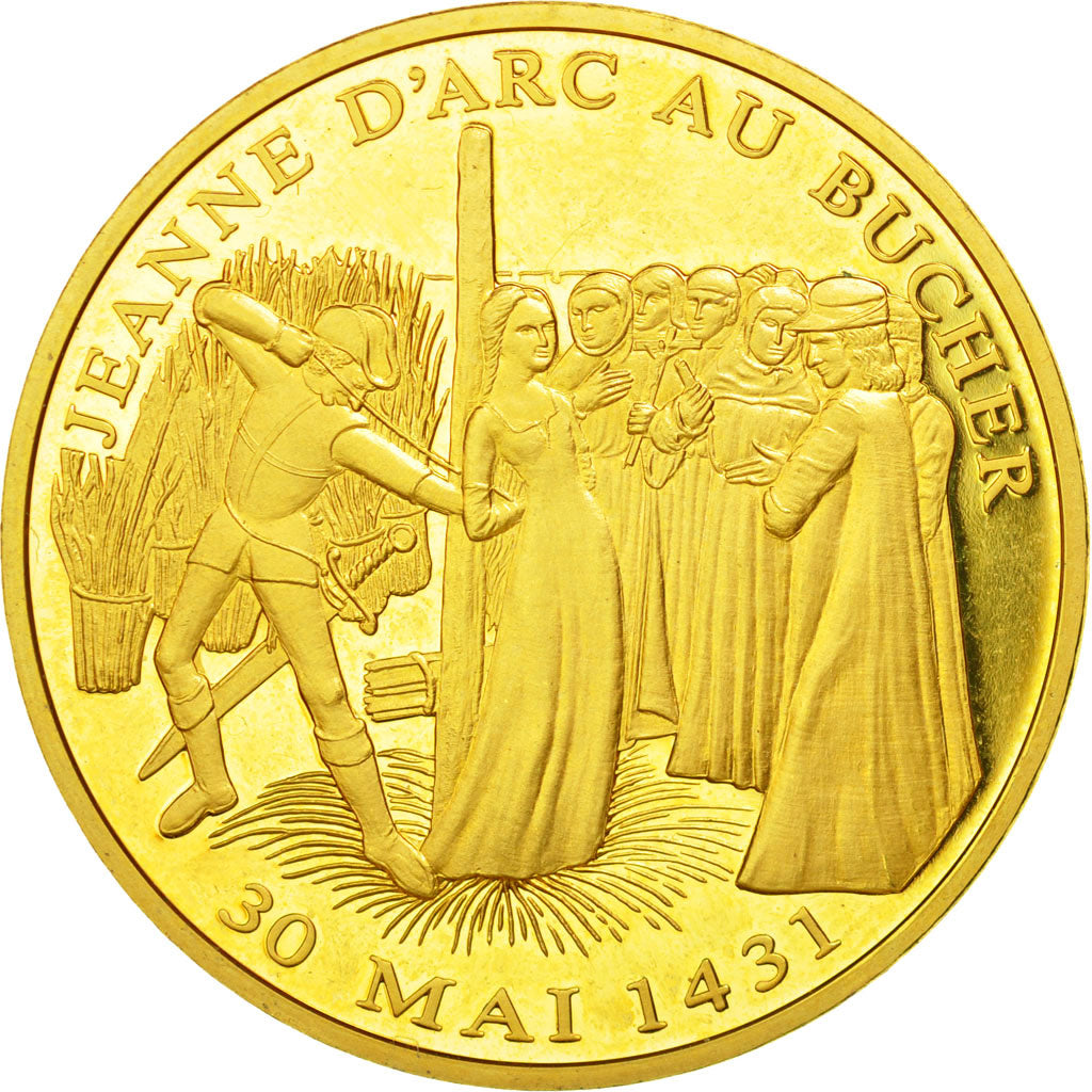 France, Médaille, Histoire de France, Jeanne d'Arc au Bucher, SPL, Copper Gilt