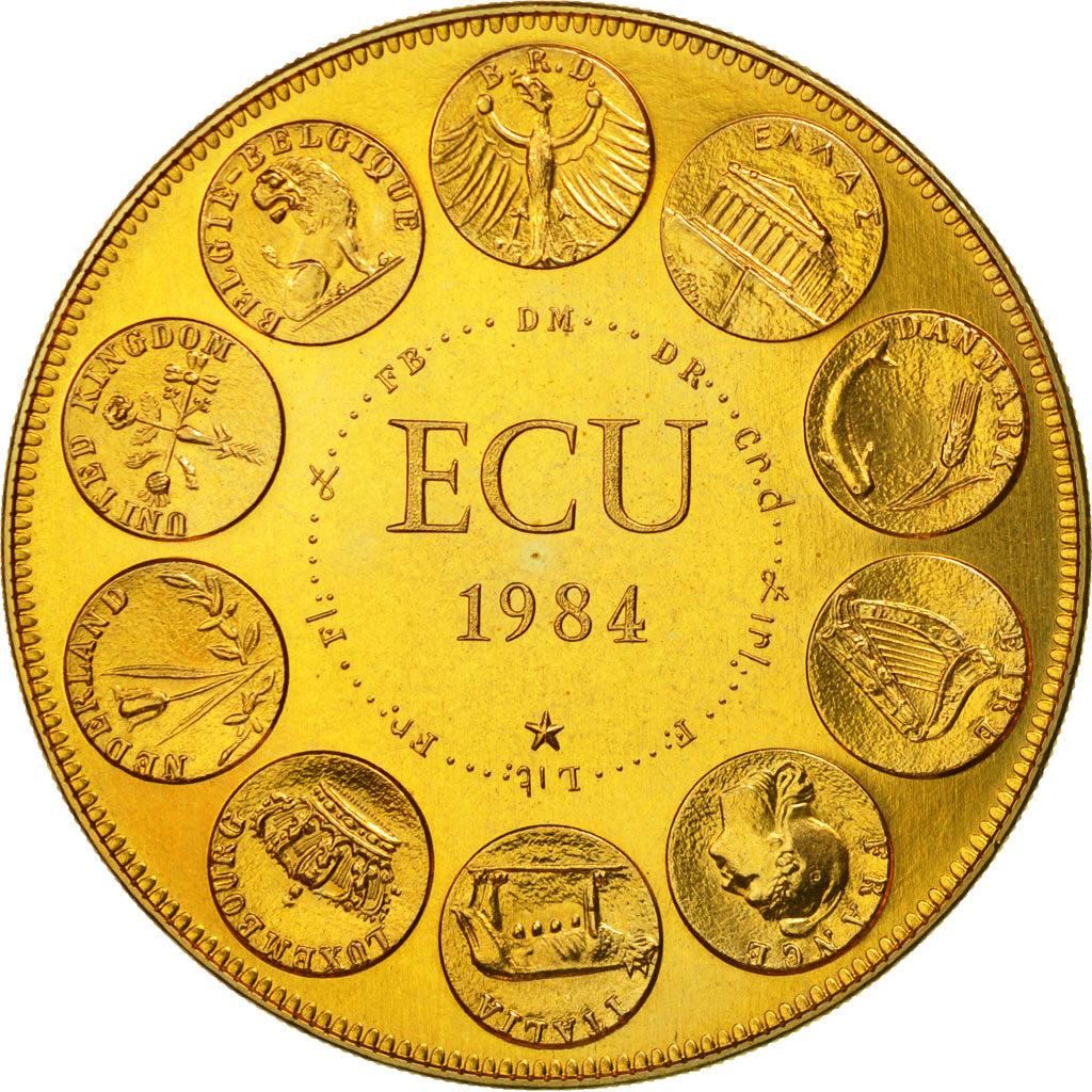 Frankrijk, Medaille, Ecu Europa, Europe Assise, 1984, Rodier, FDC, Gilt Bronze